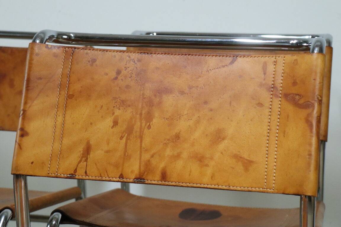 Set of 4 vintage leather and chrome metal chairs, 1970