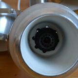 Pair of 70s space age eye ball chandeliers in brushed aluminum