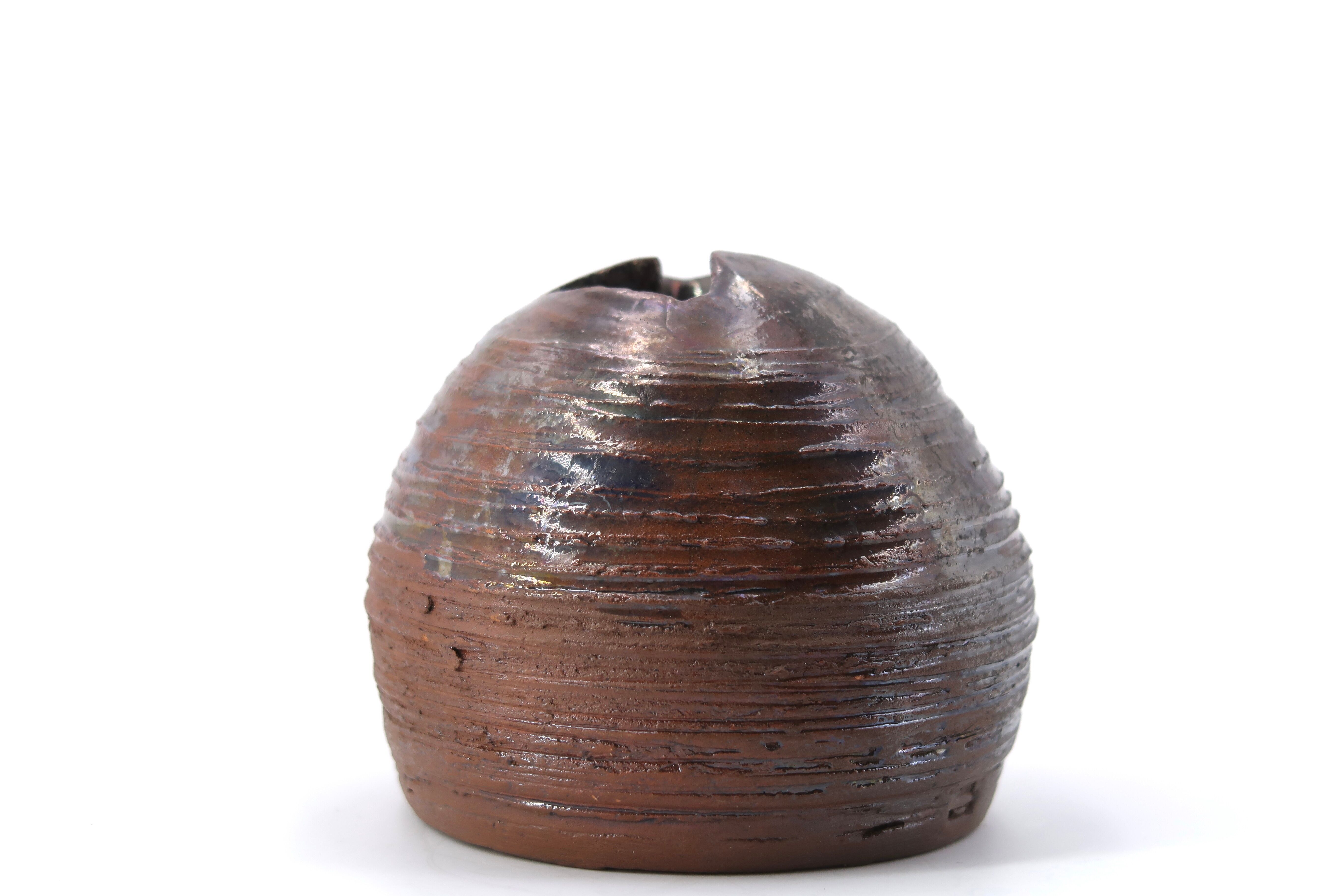 Signed brown ceramic vase, 70s