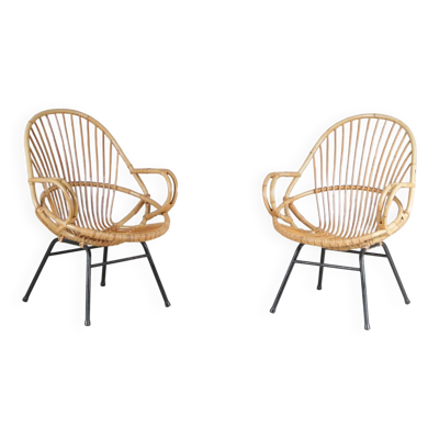 Paire de fauteuils en rotin par Gebroeders Jonkers, Pays-Bas années 1950
