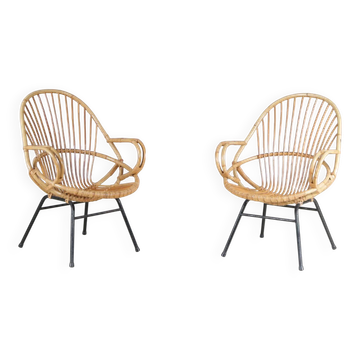 1950s pair of rattan chairs by Gebroeders Jonkers, Netherlands