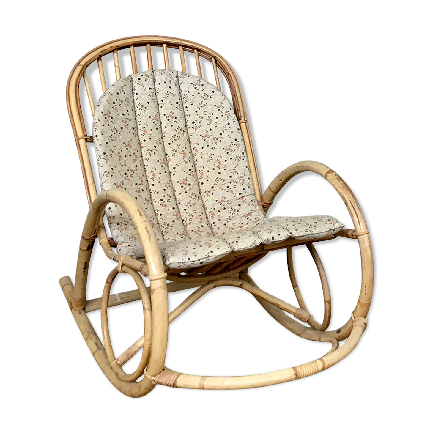 Rocking flesh in bamboo rattan and vintage wicker 1950