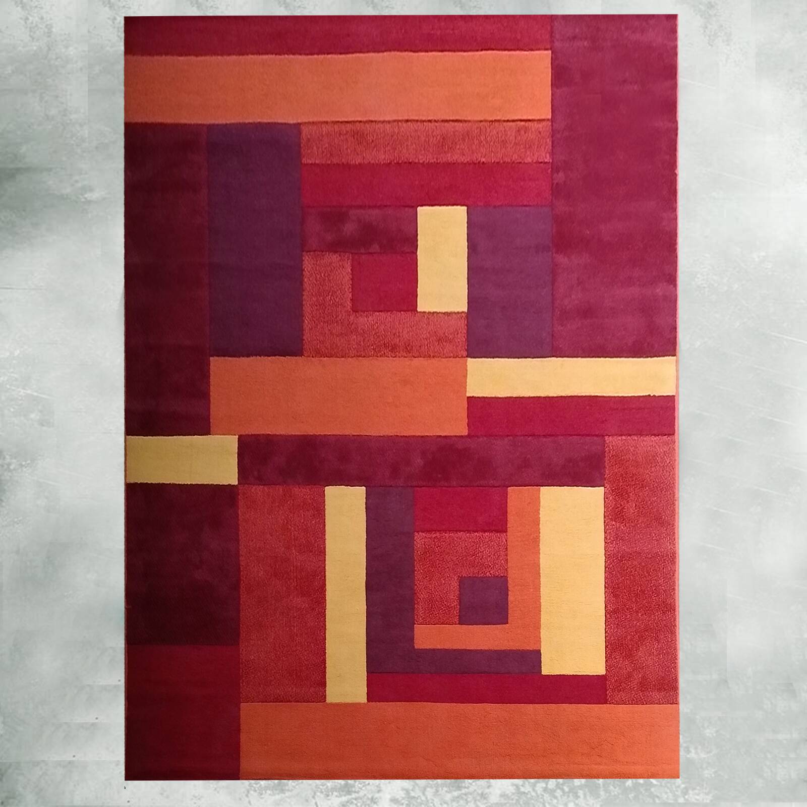 1970s Stunning Geometric Space Age Rug in Wool. Made in Italy