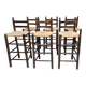 Lot of 6 stools with woven straw seats, chalet style 1970.