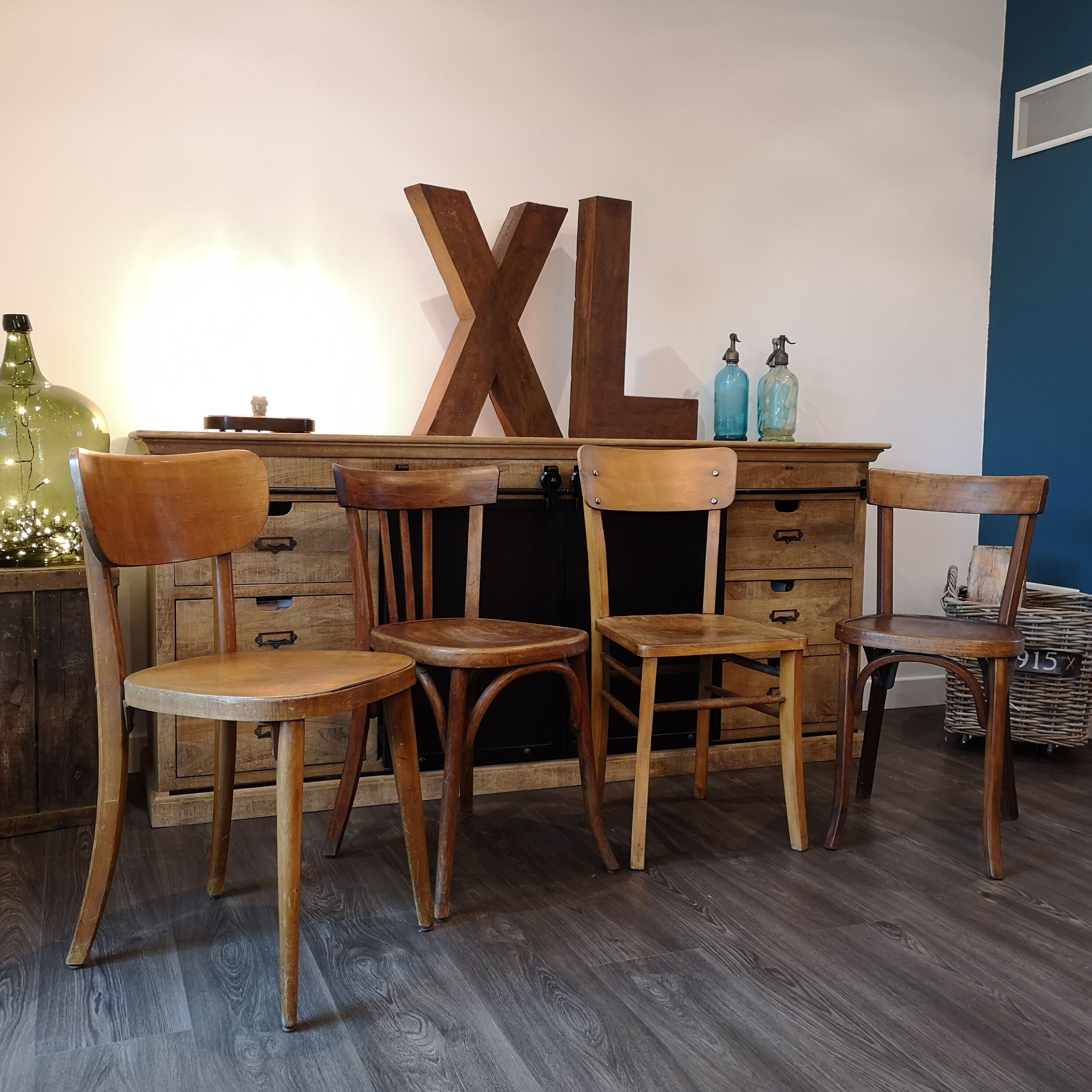 Series of 4 Bistro chairs dismatched Baumann and Fischel