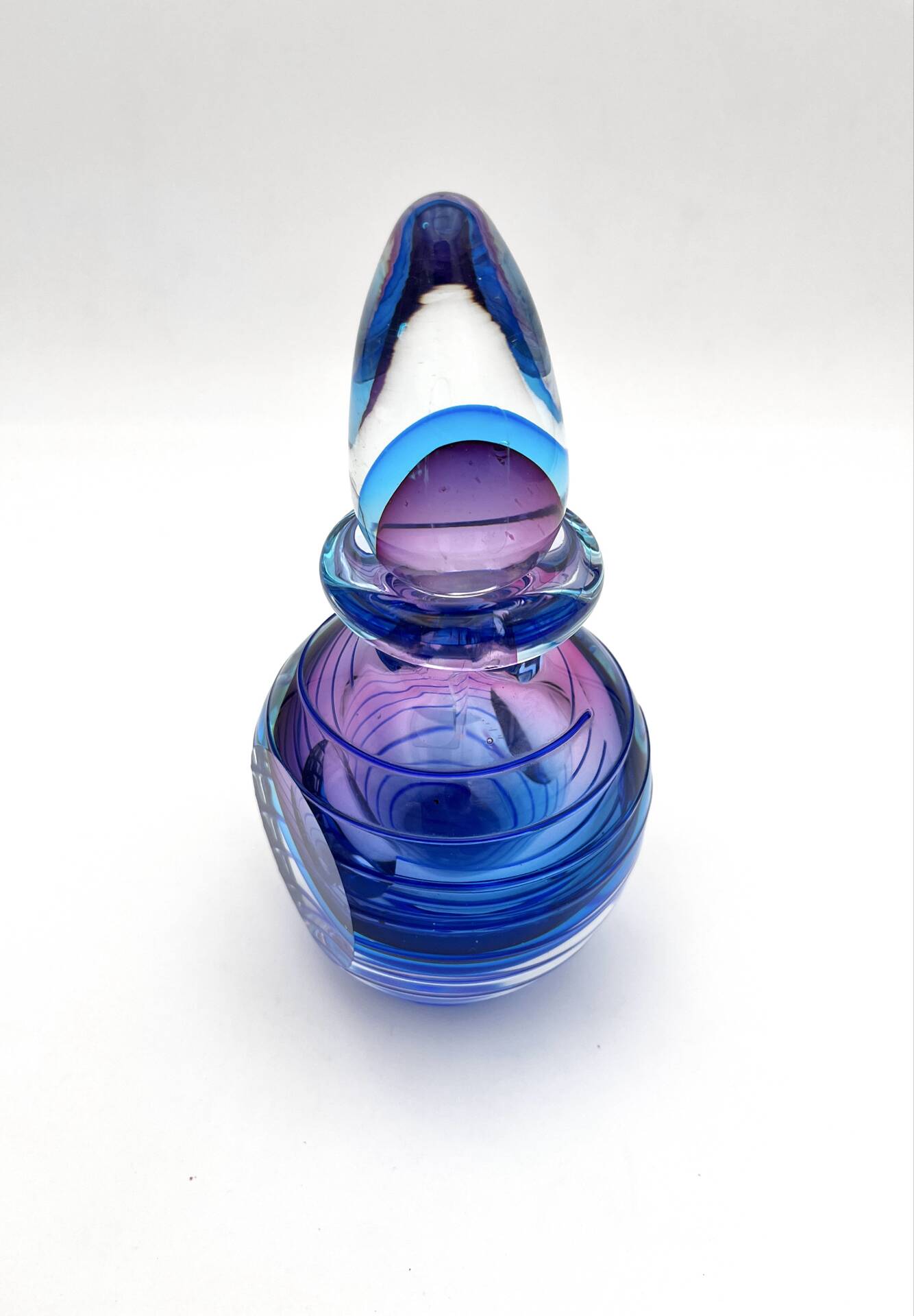 Murano Sommerso Perfume Bottle Signed with Polished Glass Faces 19cm