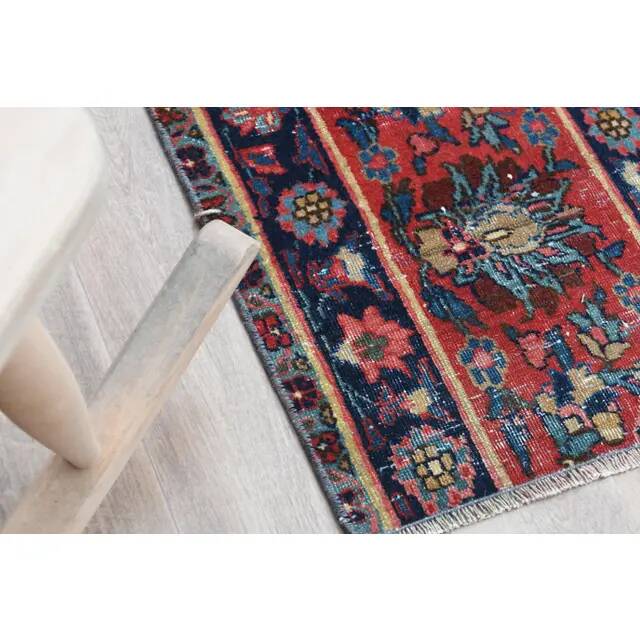 Tapis couloir fait main en laine et coton Oushak turc des années 1970, 44x251.
