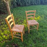 Pair of wooden and straw chairs