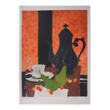 Yves Ganne : L'heure du thé, lithographie originale signée