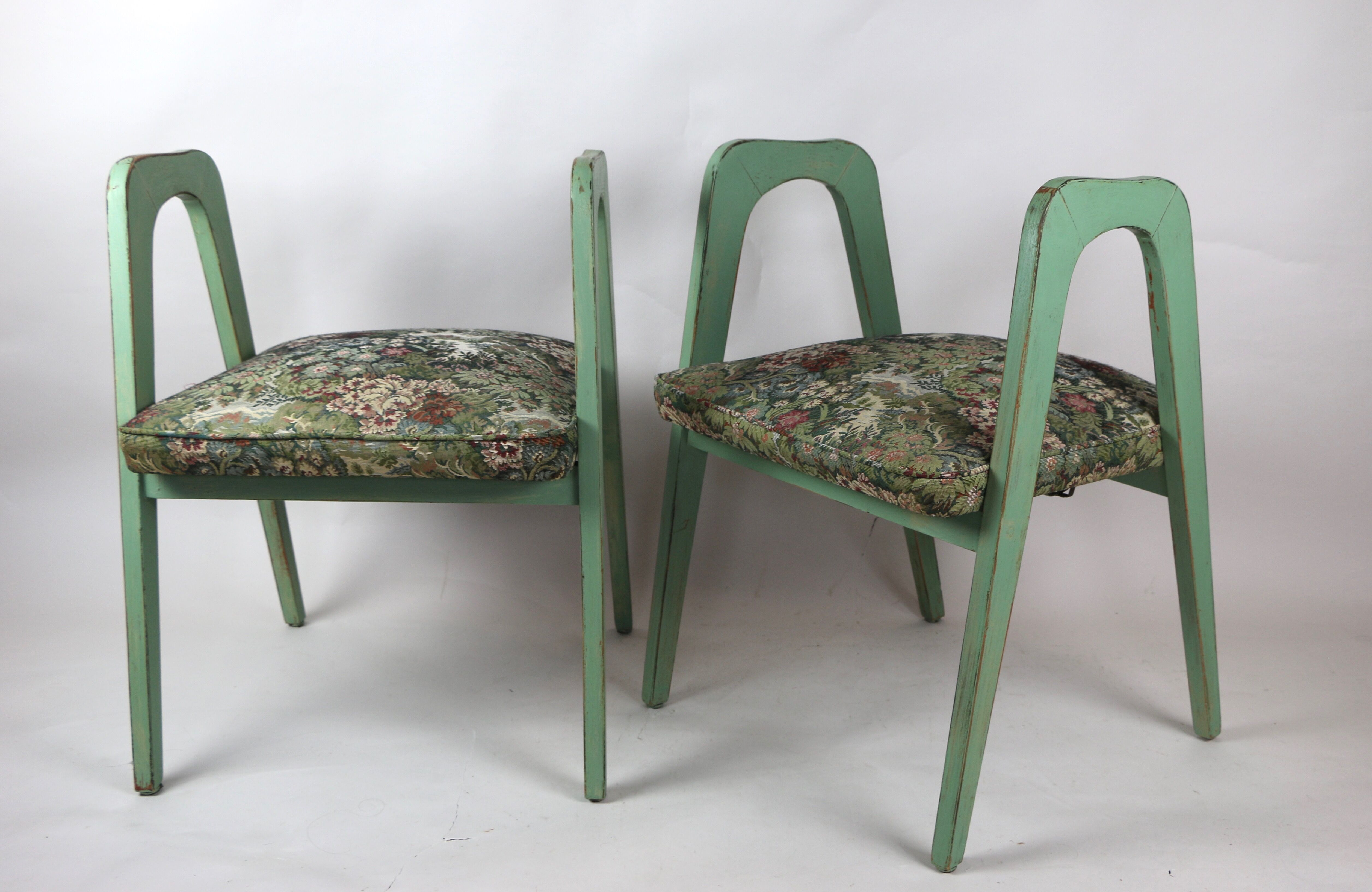 Lot de 2 tabourets verts à fleurs vintage