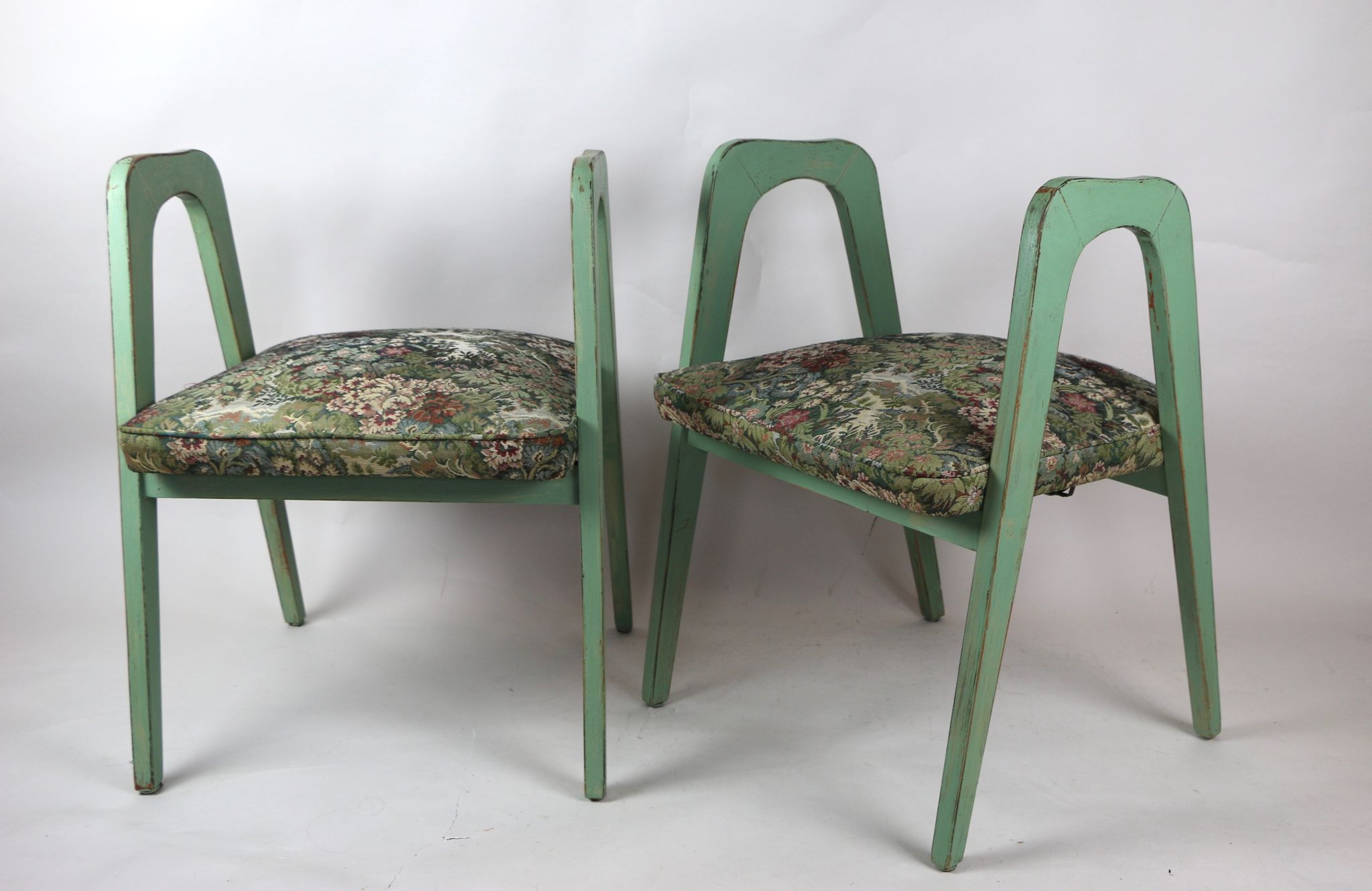 Lot de 2 tabourets verts à fleurs vintage