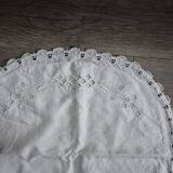 Vintage half-round white embroidered pillow cushion cover – 1960s, mo