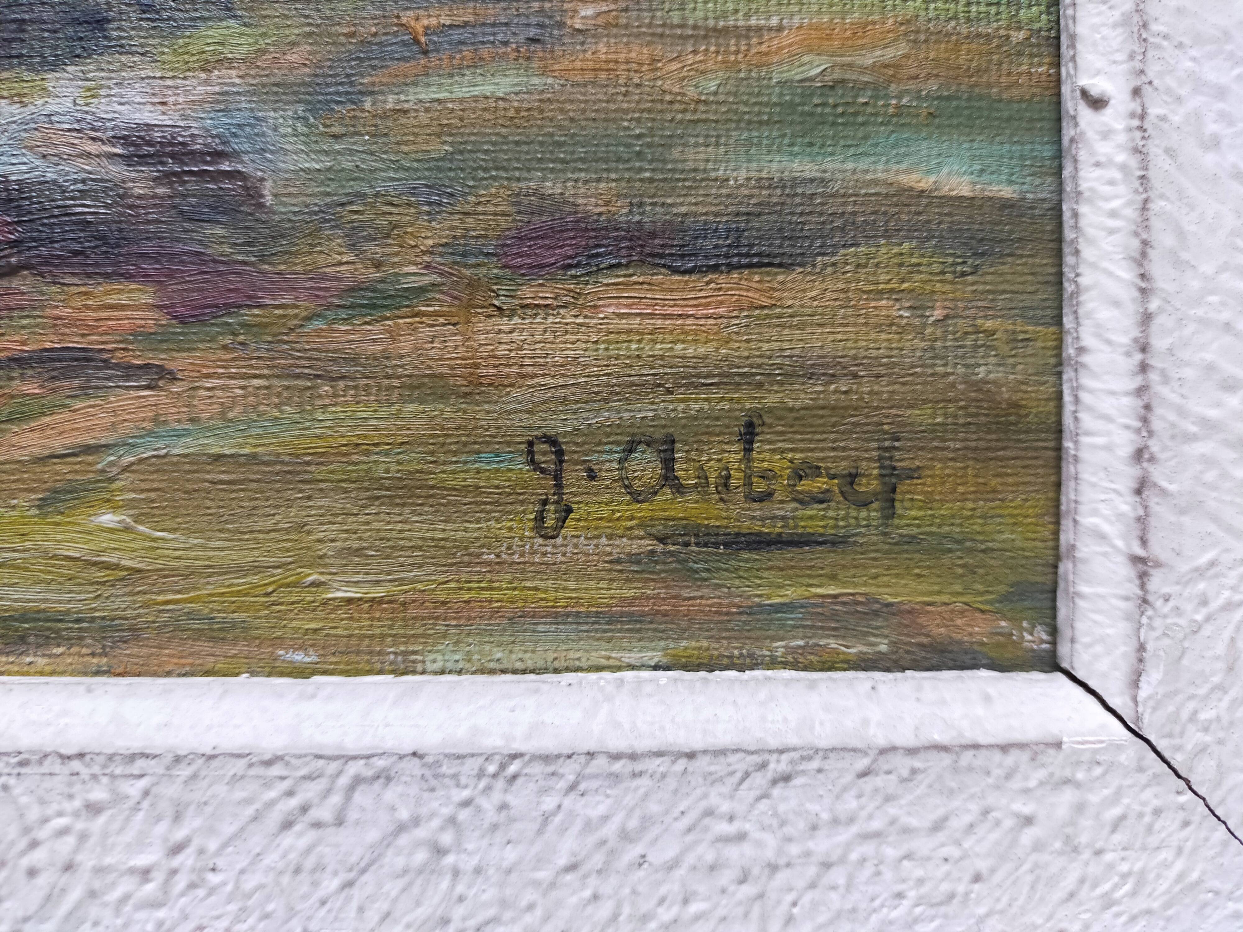 Oil on canvas signed Gaston Aubert Landscape of the countryside
