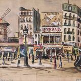 Vintage French watercolour of the Moulin Rouge, in Paris, signed Ch. Vogel, from 1948