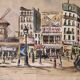 Aquarelle française vintage du Moulin Rouge, à Paris, signée Ch. Vogel, de 1948