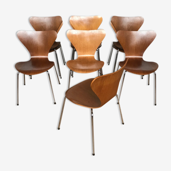 Series of 10 chairs Butterfly (3107) design Arne Jacobsen editor Fritz Hansen 1970-1980