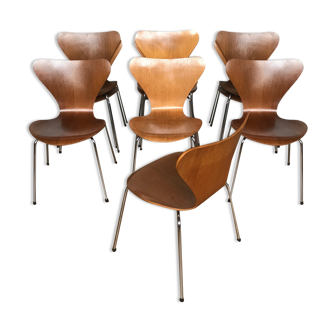 Series of 10 chairs Butterfly (3107) design Arne Jacobsen editor Fritz Hansen 1970-1980
