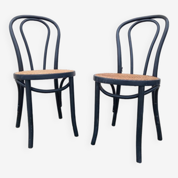 Pair of fmg bentwood and cane bistro chairs