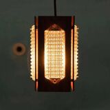 Vintage wooden and glass suspension Flygsfors Facette, glass lamp.