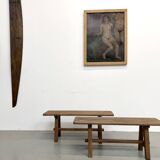 Pair of small solid oak benches - 1950s