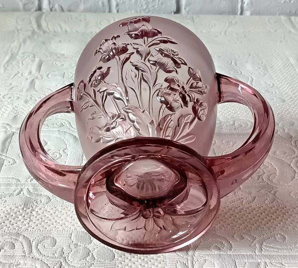 Vase verelys art déco violet vintage, modèle ''les campanules