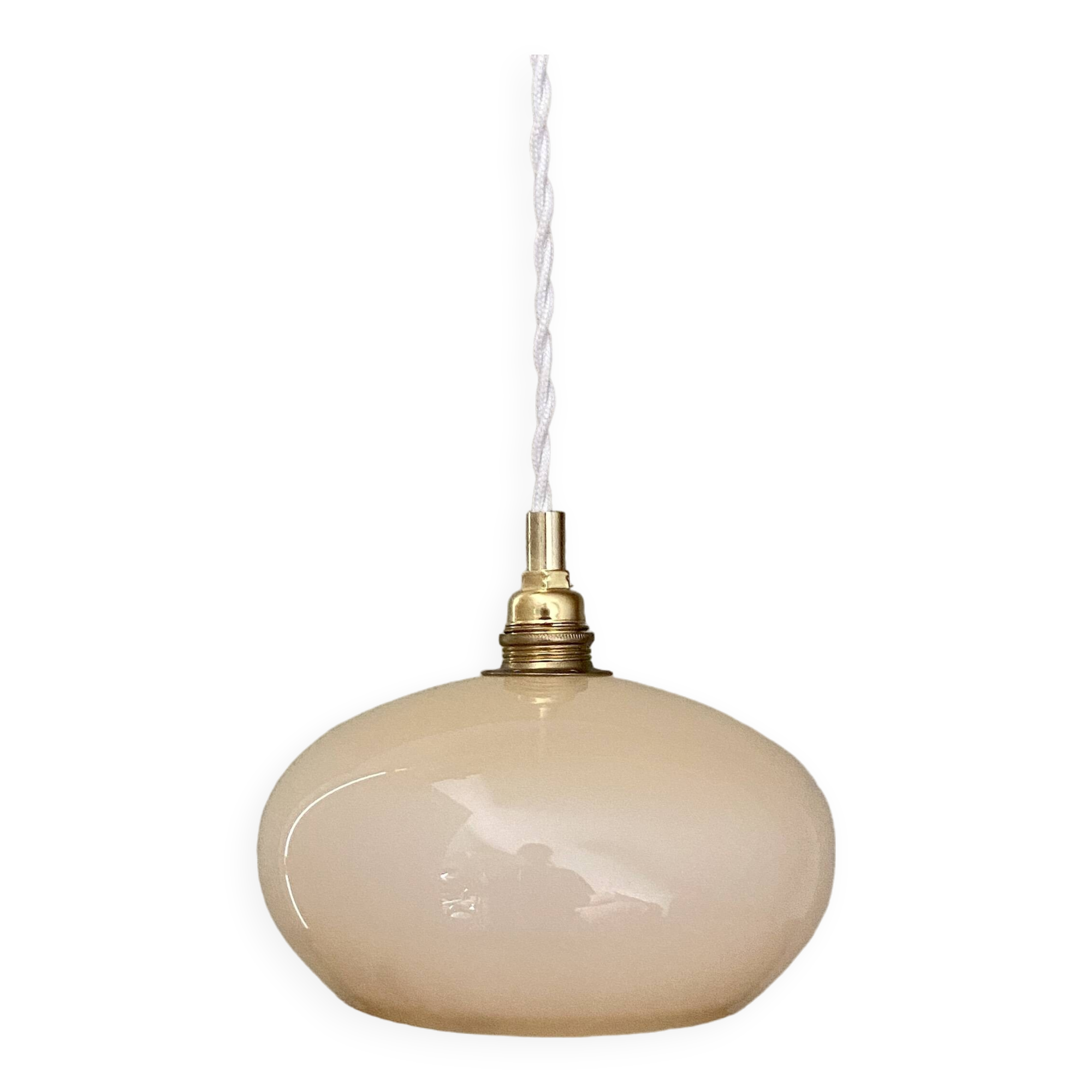 Suspension abat-jour vintage en opaline jaune pâle