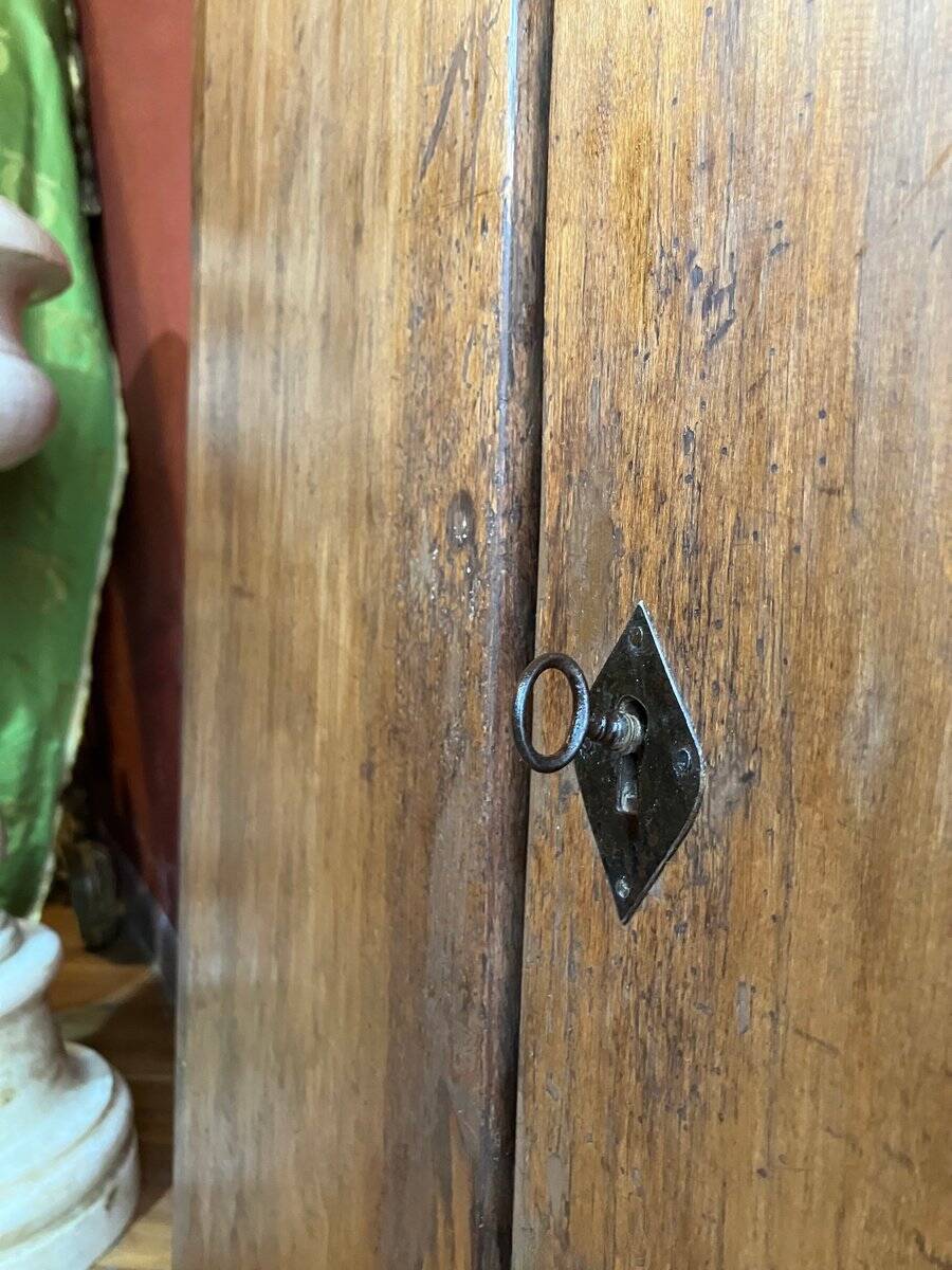 Antique Rustic Tuscan Window in Chestnut with Original Wrought Iron Hardware, 1800s