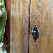Antique Rustic Tuscan Window in Chestnut with Original Wrought Iron Hardware, 1800s