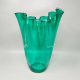 1970s Astonishing green "Fazzoletto" vase by Michielotto in Murano glass. Made in Italy