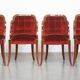 Set of 4 Art Deco Dining Chairs with Red Upholstery and Wooden Backs
