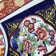 Large Chinese dish signed in Imari porcelain decorated with peacocks and flowers 1970 Vintage