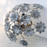 Large Murano Vintage Ceiling Light Black Flowers, 1970s