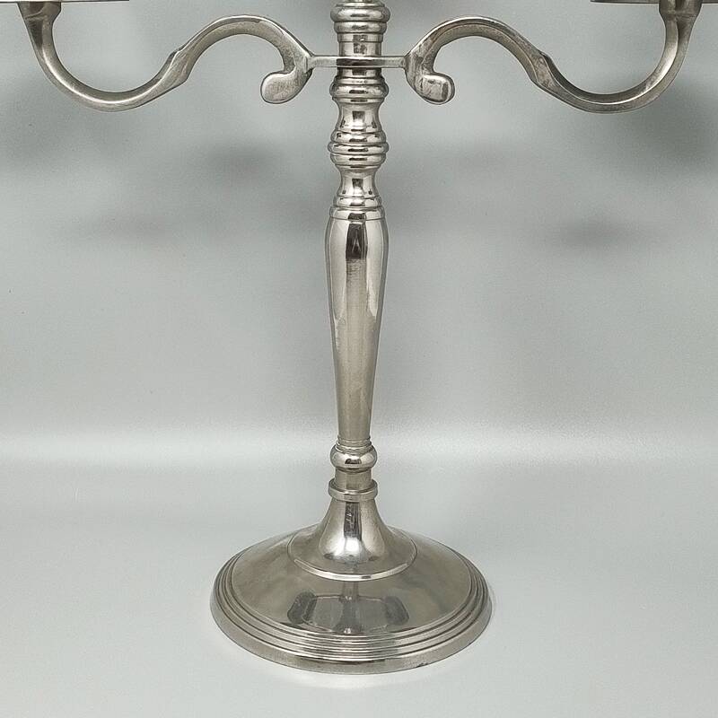 1950s Stunning Candelabra for Three Candles in Stainless Steel. Handmade. Made in Italy