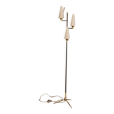 Lampadaire vintage à trois feux, en métal laiton et opaline 1960
