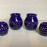 Pair of small enamelled cobalt blue candlesticks and vases
