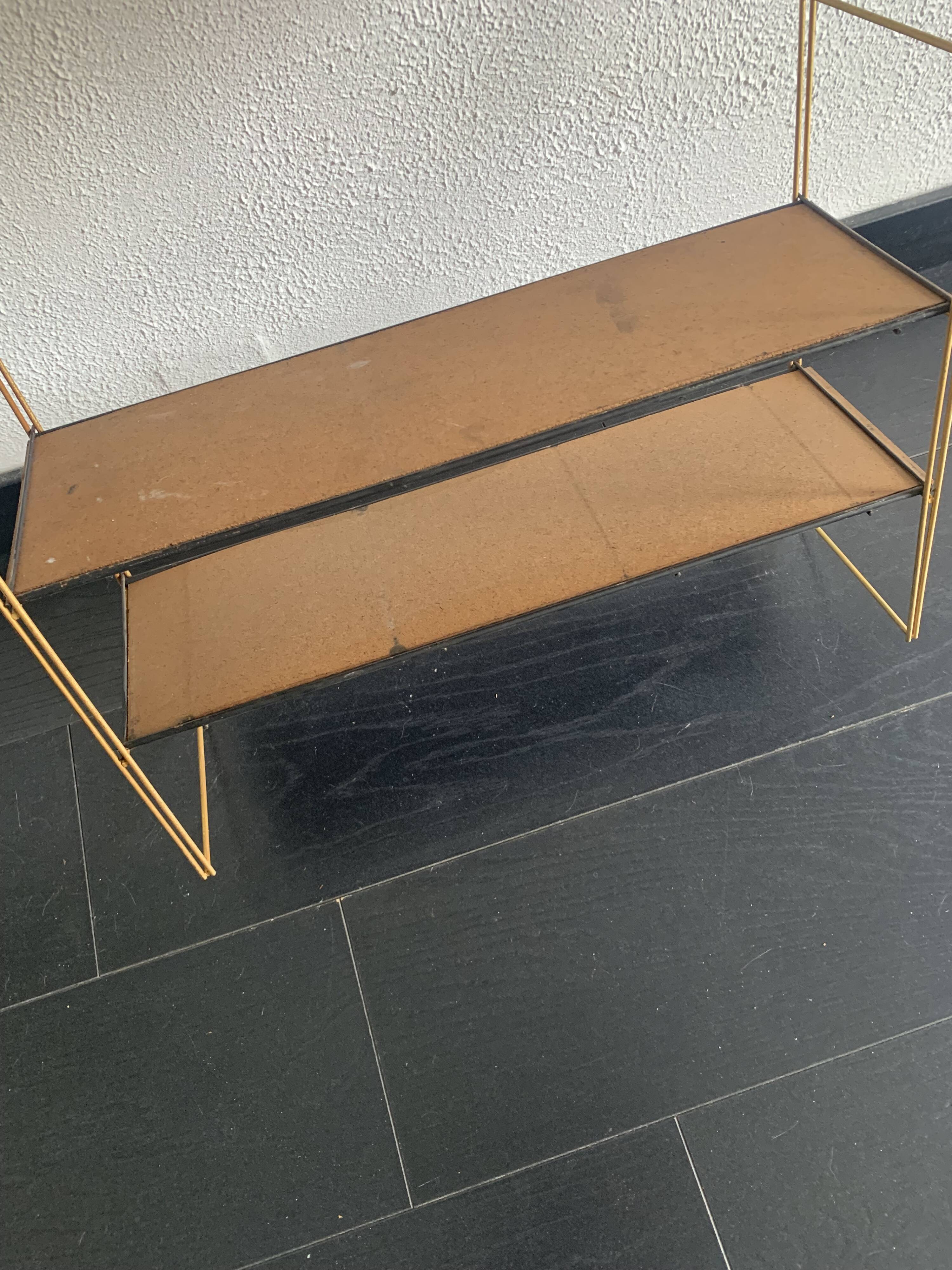 Vintage 1960 String wall shelf in gold wood - 60 x 50 cm