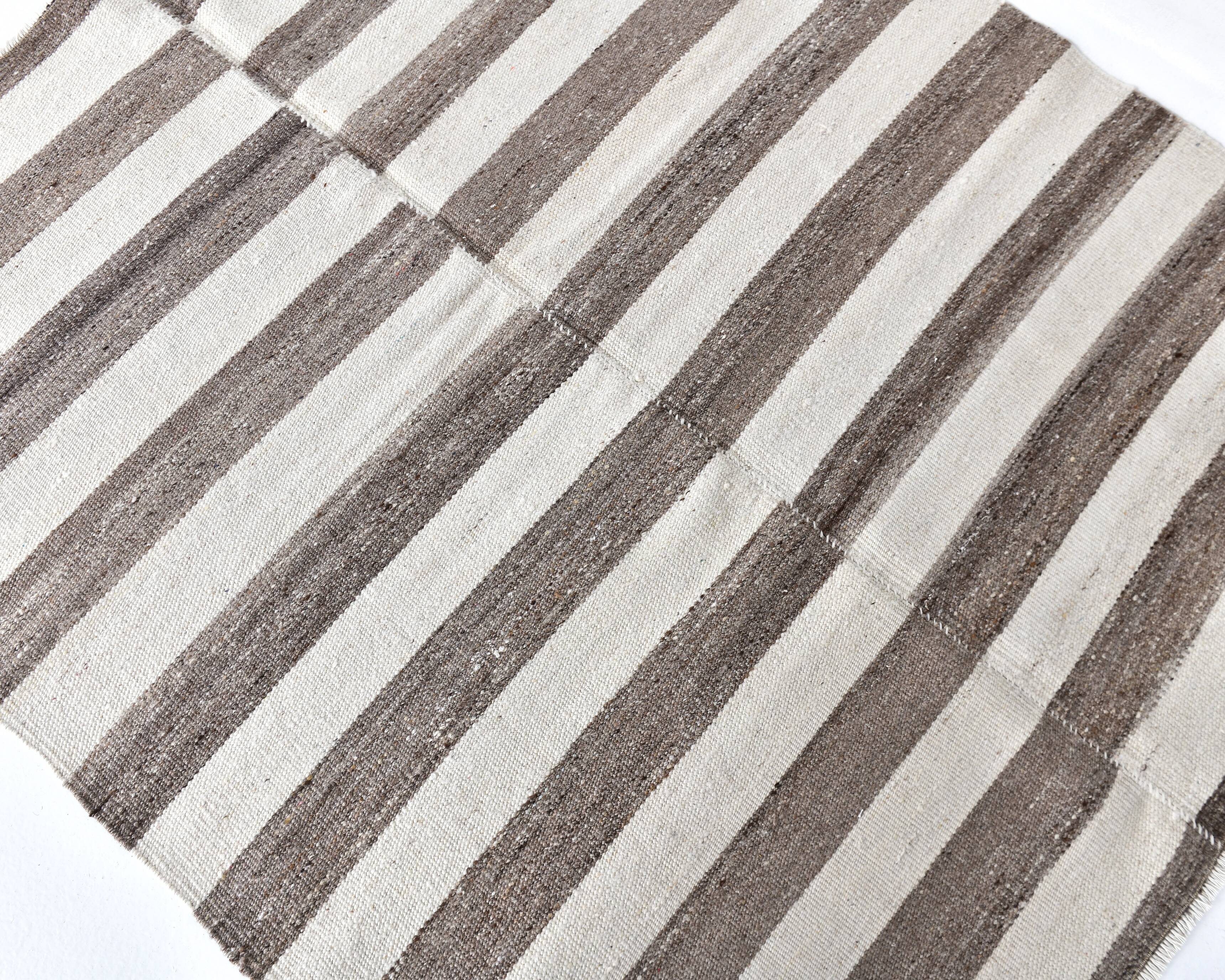 brown cream kilim carpet 120x140 cm, wool washabele rug , organic rug