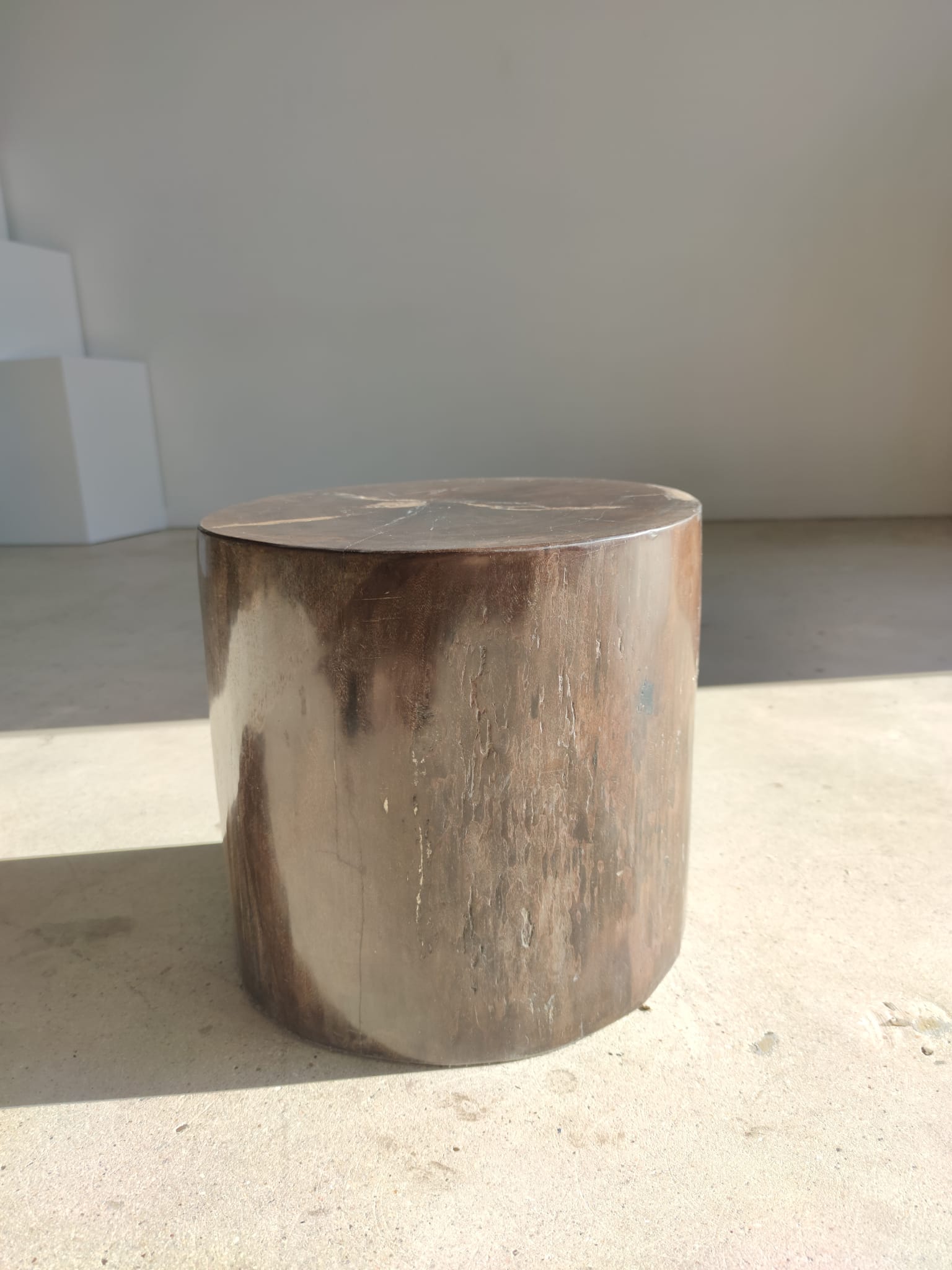 Table d'appoint en bois pétrifié couleur marron glacé - H:34cm D:35cm