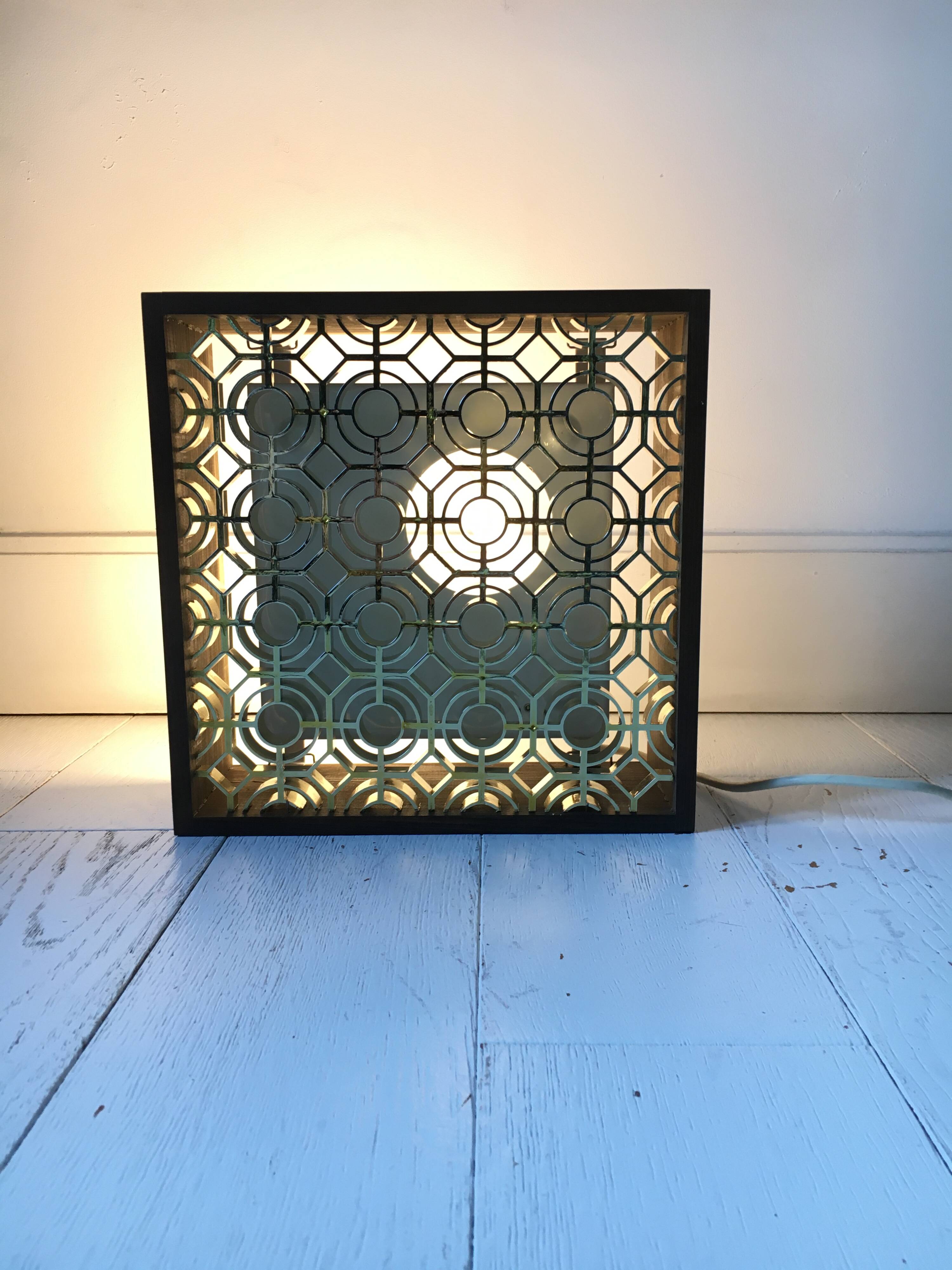 Pair of wooden frame wall lights, Odreco