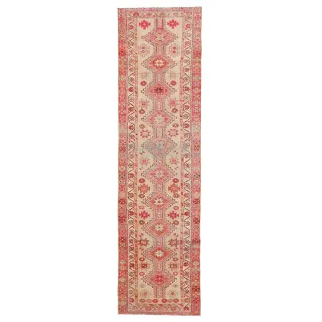 1970s Turkish Hand-Knotted Wool Cotton Pink Runner Rug 80x310