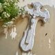 Wooden crucifix white patina aged effect