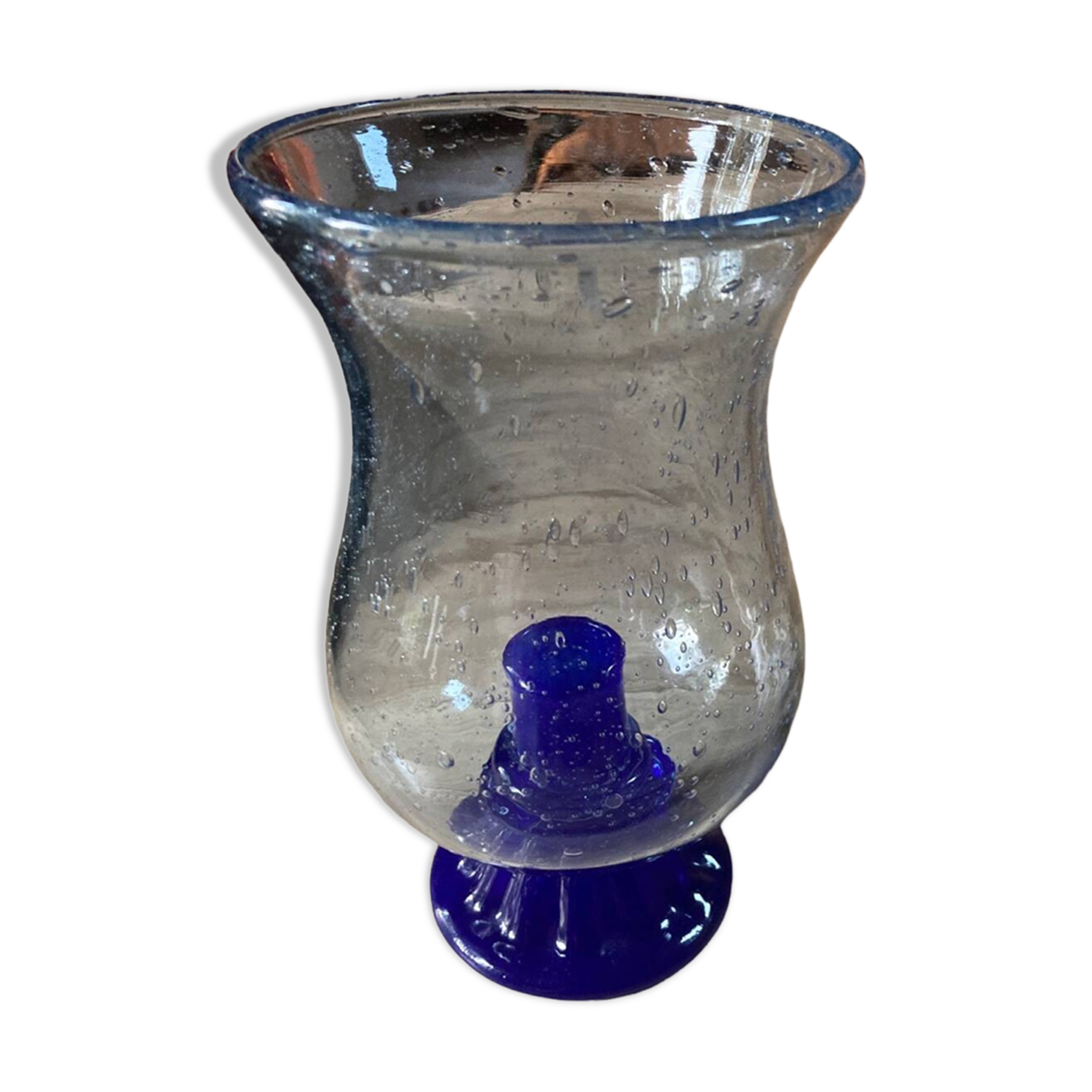 Biot blue bubble glass candle holder