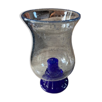 Biot blue bubble glass candle holder