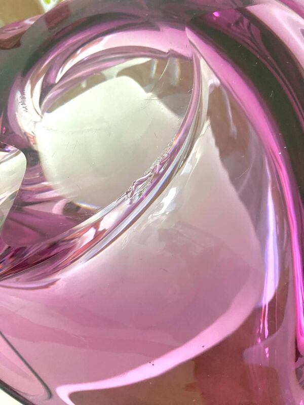 Val Saint Lambert Grand Plat Cristal Violet Murano objet Vase Moderne  Anci