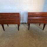 Pair of varnished bedside tables in vintage rosewood veneer 1950