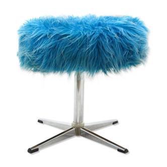 Tabouret vintage en métal et tissu, années 1970