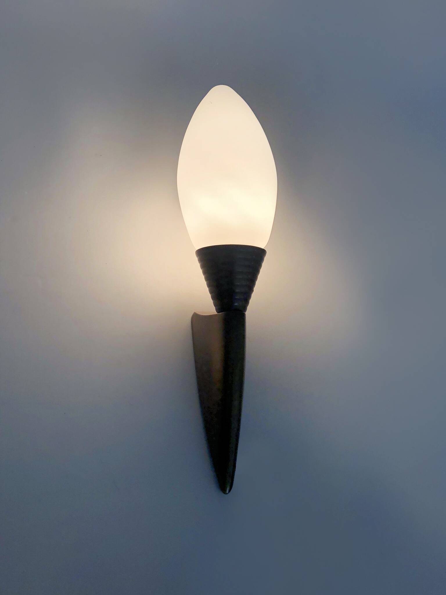 Pair of wall sconces, torchère, brass and opaline. 1980s.