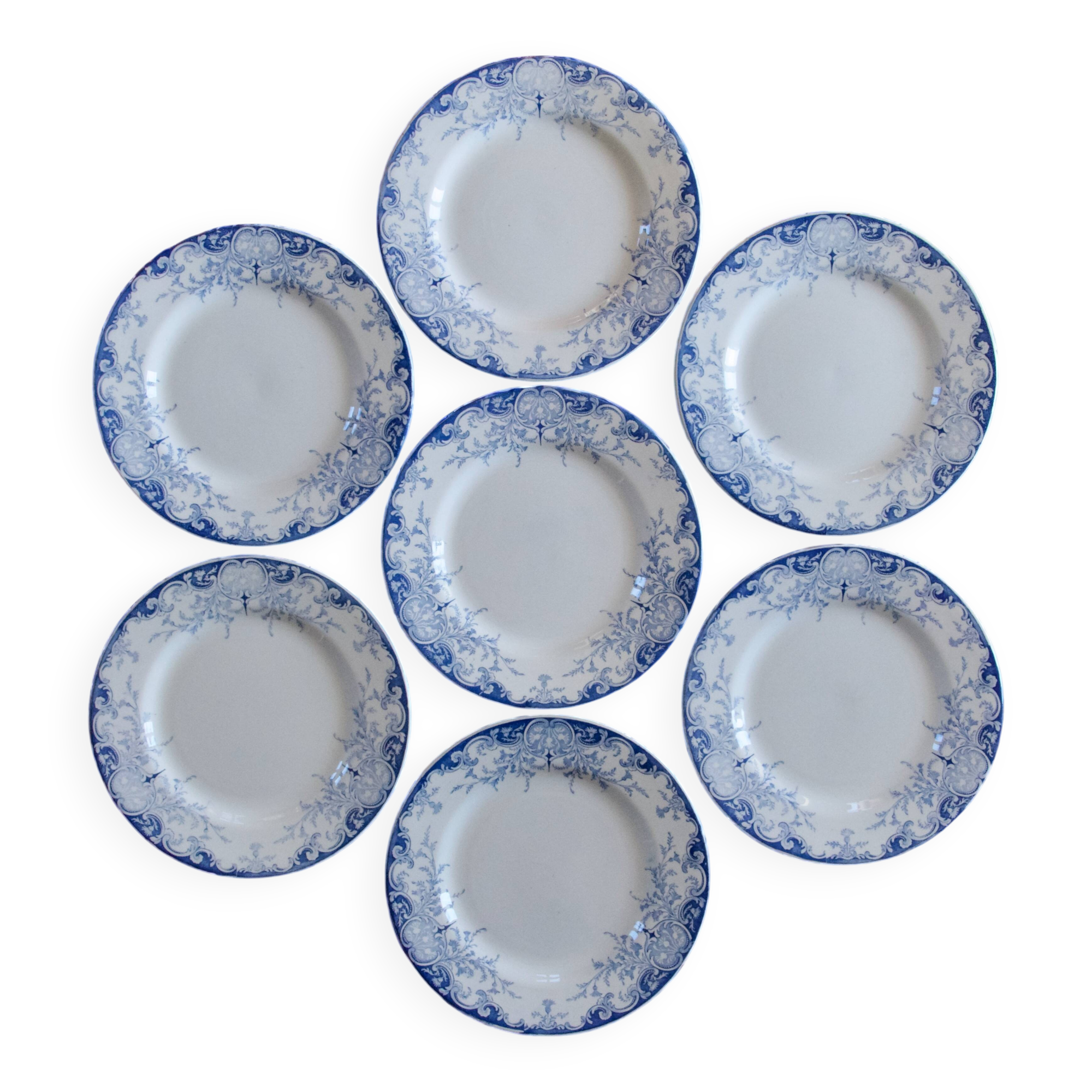 7 flat plates 19th century ironstone KG Luneville "Phoenix"