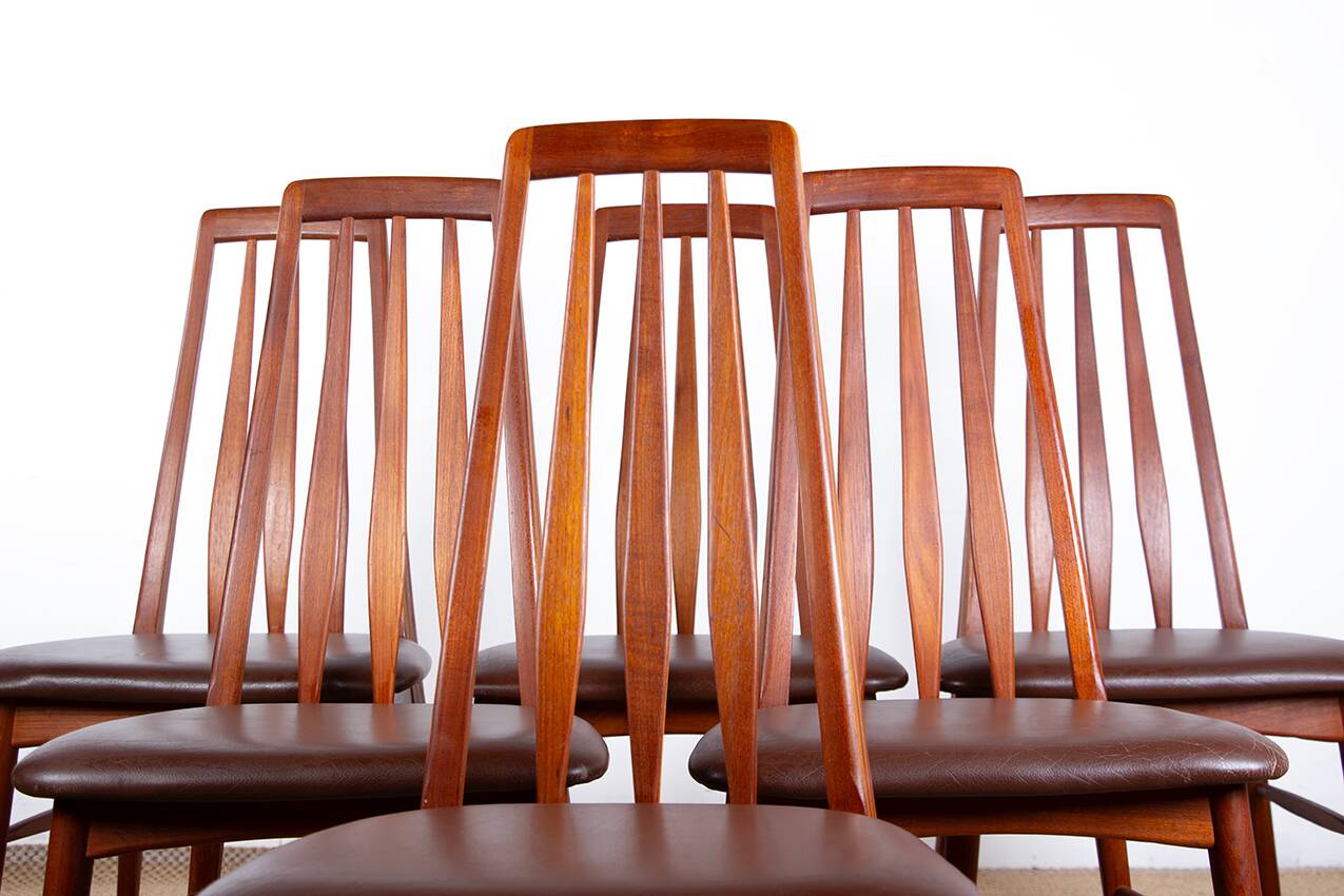 6 Danish chairs in teak and new leather, model "Eva" by Niels Koefoed.