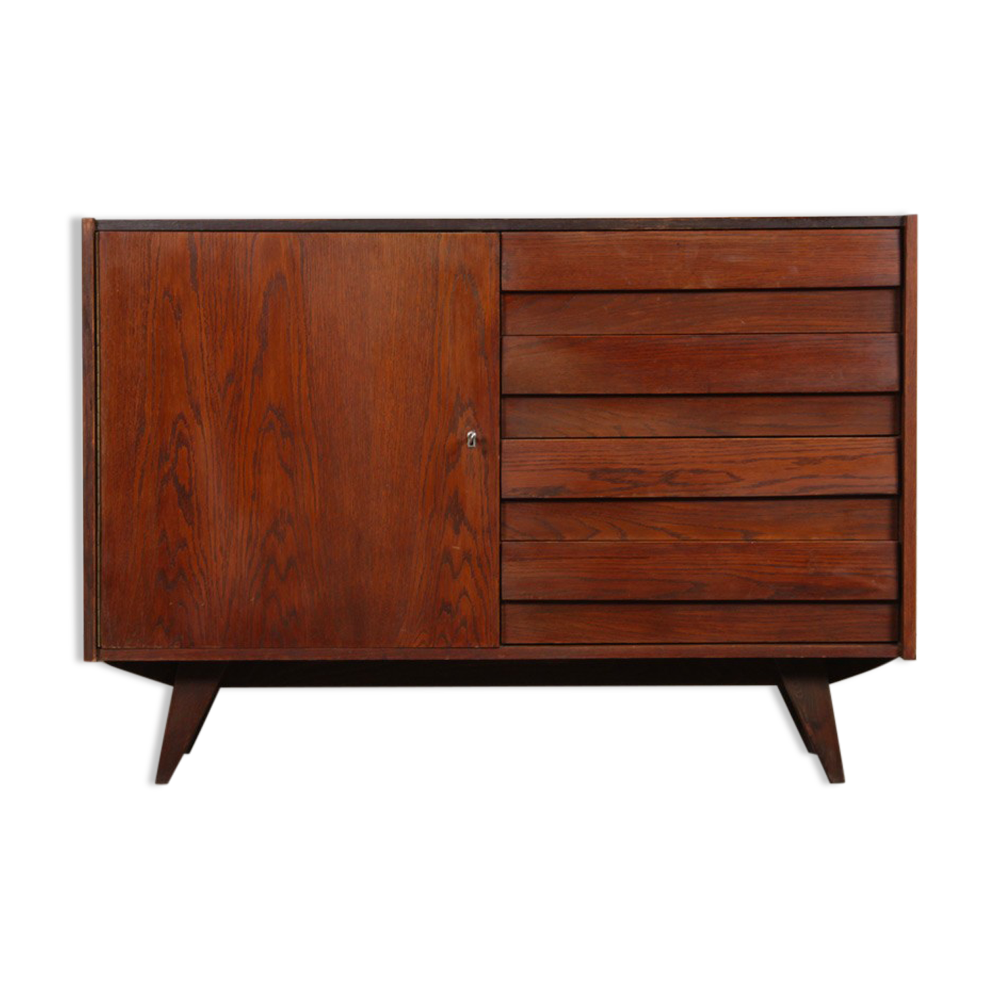 Vintage stained oak chest of drawers model U-458 by Jiri Jiroutek, 1960